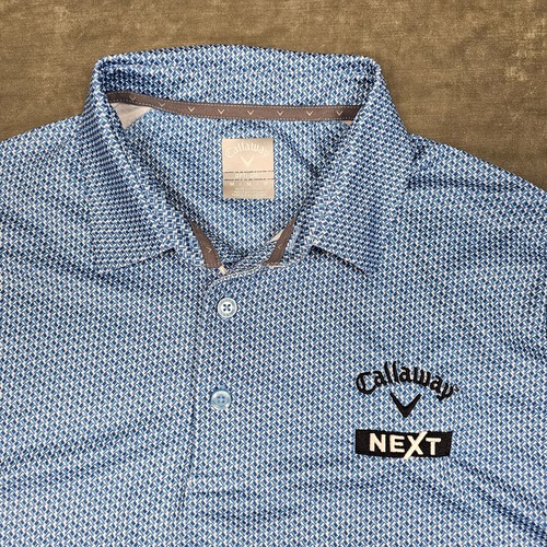 Callaway Polo Shirt Mens Medium Blue Geometric Print AOP Tour Issue Golf Stretch - Picture 2 of 8