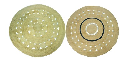 Jute Teppich Rund 3 Größen Natur und Blau Runder Beige Boho Handgewebter