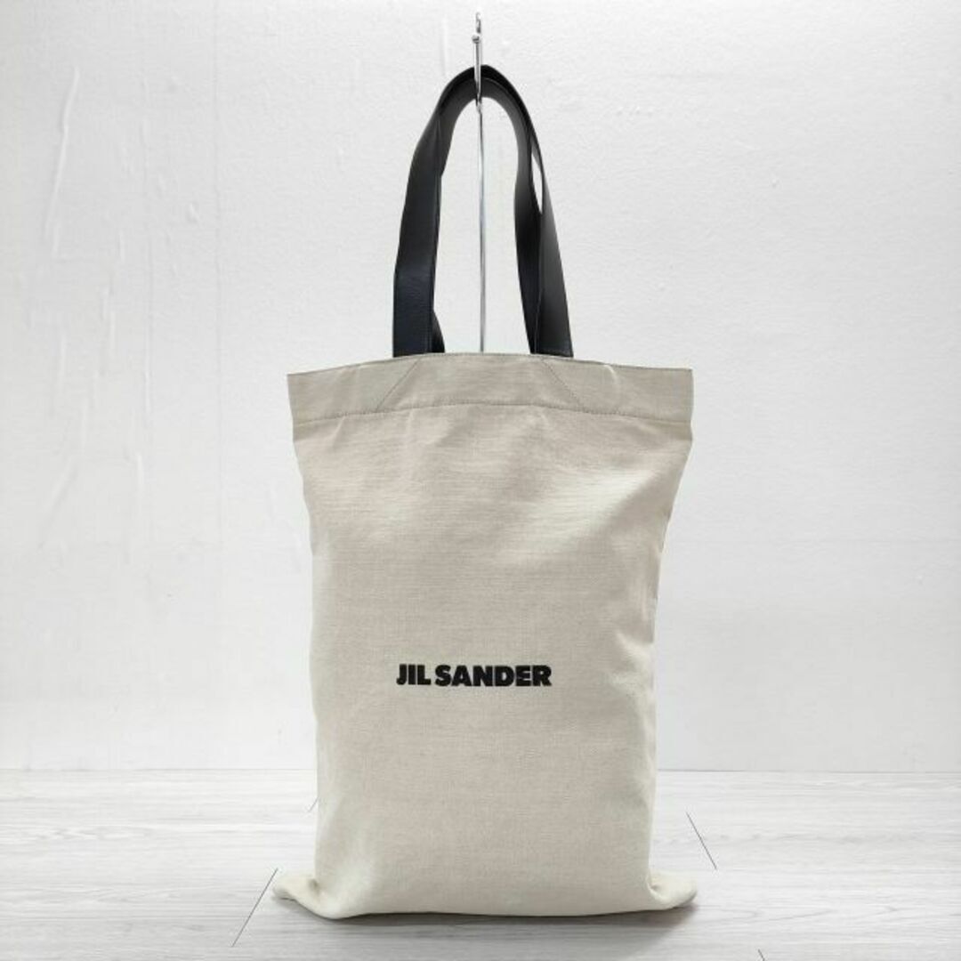 Jil Sander Tote Grande Logo Bag Canvas Leather Black Beige