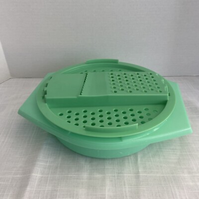 Vintage 1970s TUPPERWARE 2 PC Grater Slicer Lid Bowl 787-6 & 786-9 Jadeite Green