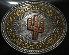 M&F WESTERN Nocona Western Buckle Oval Floral Cactus Silver 37701