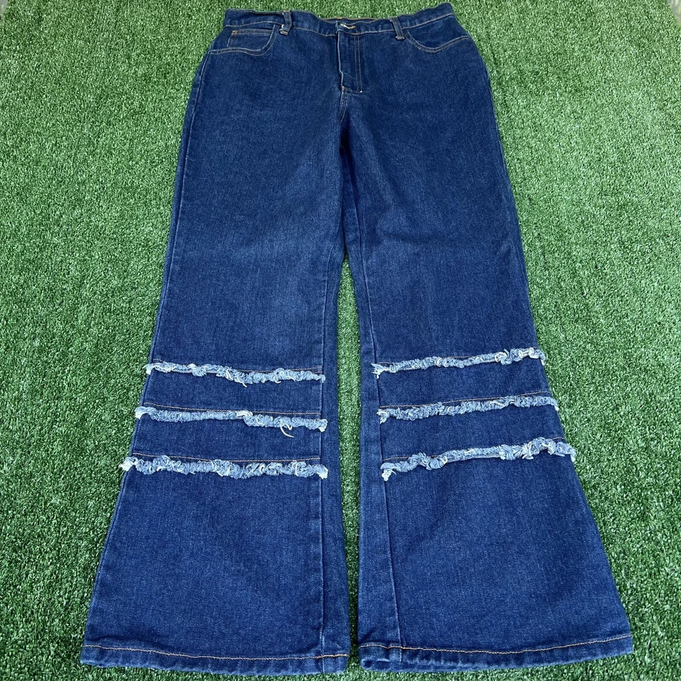 Pantalones de mezclilla azules vintage Y2K para mujer Boom Boom acampanados Rave tiro alto talla 14 32x30" Foto 4 de 4