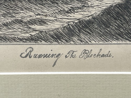 1890s New England Maritime Artist Otis S Weber Ink Drawing. Running The Blockade - Picture 7 of 11
