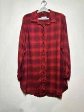 Women's Plus Size Plaid Long Sleeve Collared Button-Down Tunic Top 2X