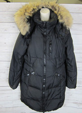 Authentic Coach Women's Black Down Coat Hooded W/ Raccoon Collar Size L