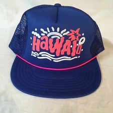 Vtg Hawaiian Headwear Snapback Hat Blue Mesh Trucker Hawaio Free Shipping