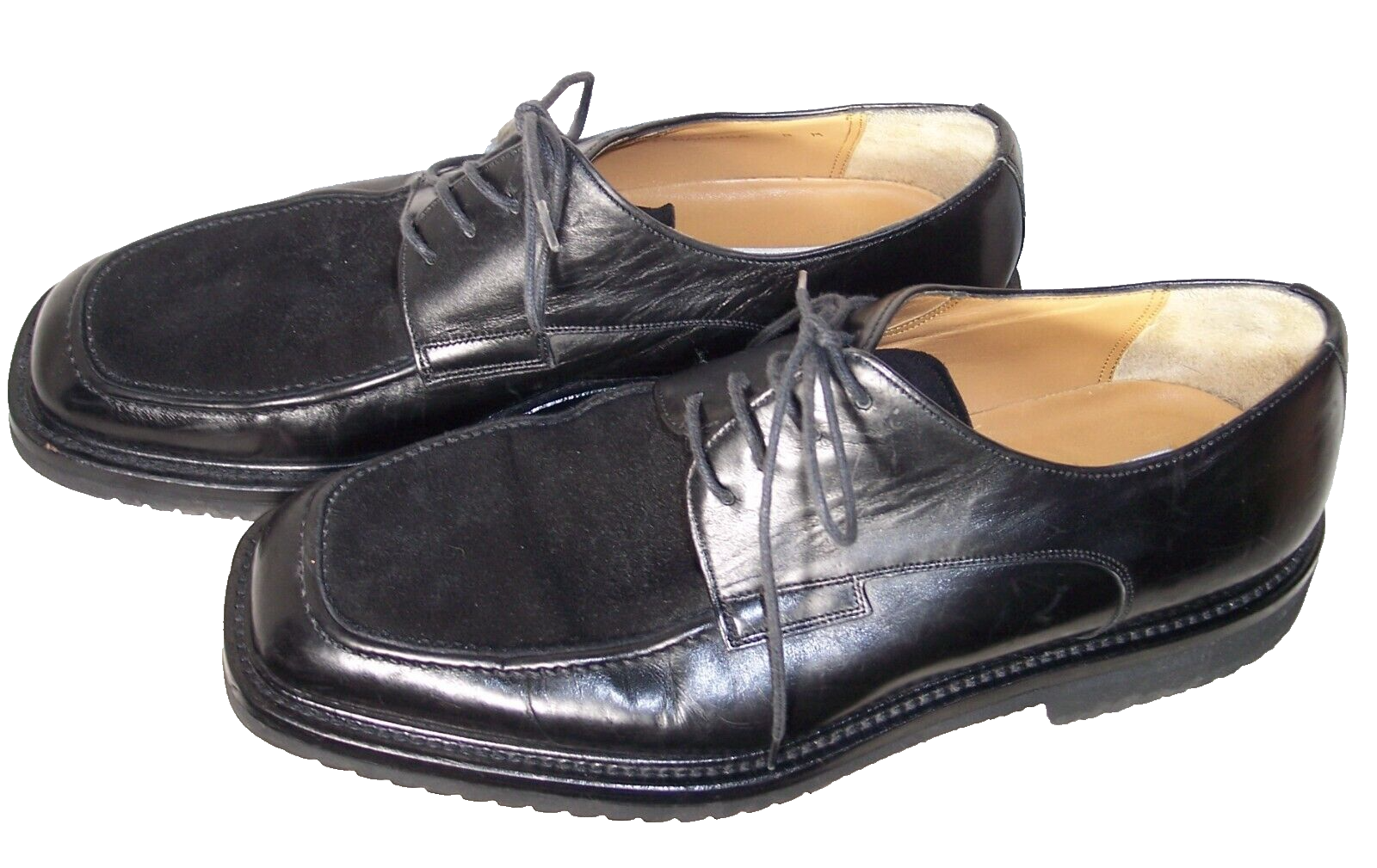 SAOLA Scarpe derby Mezlan Ragusa 8M nere in pelle camoscio vamp punta quadrata suola vibram