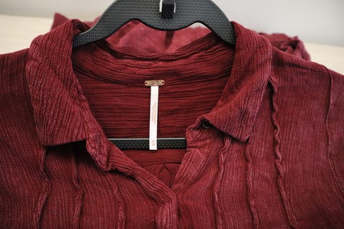 Free People Women's Sz XS Maroon Spin Me Oversized Button Down Shirt Dress $128 - Picture 3 of 7