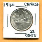 Lustrous 1940 Canada 25-Cents Silver Coin - Free Shipping