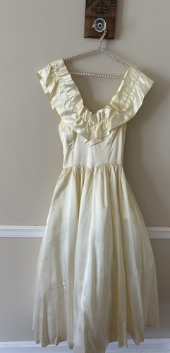 Vintage Gunne Sax Juniors Size 5 Yellow Satin Party Dress Sleeveless 1980s READ