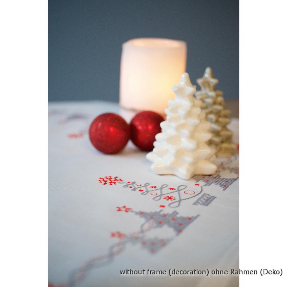 Vervaco tablecloth stitch embroidery kit Christmas red / gray , stamped, diy - Image 2