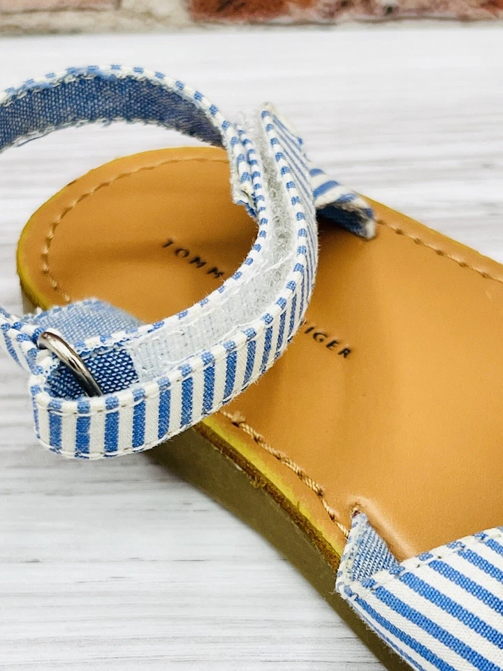 Tommy Hilfiger Girls Sandals 7 Toddler Strap White Blue Stripe Open Toe Bow - Image 4 of 4