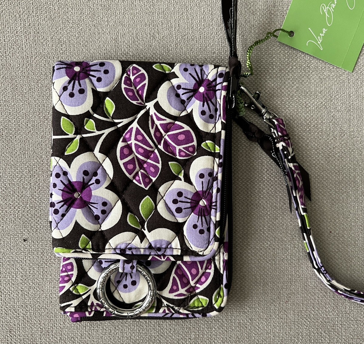 Vera Bradley Wallet Plum Petals Double ID Wristlet Purple Floral Strap - Main Image