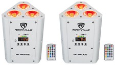 2 Rockville RF WEDGE WHITE RGBWA UV Battery Wireless DMX DJ Up Lights RF Remotes