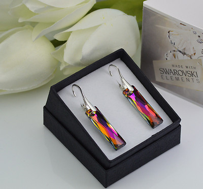 925 SILVER EARRINGS 25mm QUEEN BAGUETTE VOLCANO