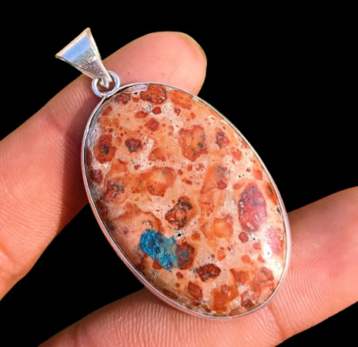 Dainty Asteroid Jasper Gemstone Handmade 925 Sterling Silver Jewelry Pendant 2''