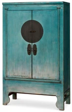 US Seller - Distressed Sky Blue Elmwood Chinese Ming Wedding Armoire