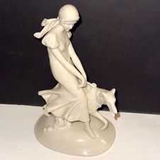 Vintage Pirken Hammer 4154 Lady with Borzoi Dog Figurine 9” Tall Czechoslova