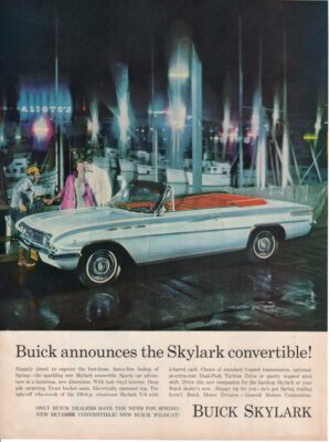 Vintage Print advertisement ad Car BUICK 1962 Skylark convertible boats at night