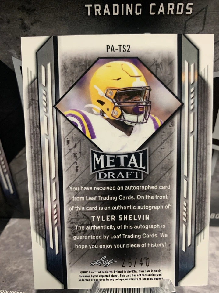 2021 Leaf Metal Draft TYLER SHELVIN RC Rookie Blue Marble Auto #/40 BENGALS LSU - Image 2 of 2