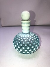 Vintage Fenton Blue Opalescent Hobnail Perfume Bottle With Stopper 6" Tall