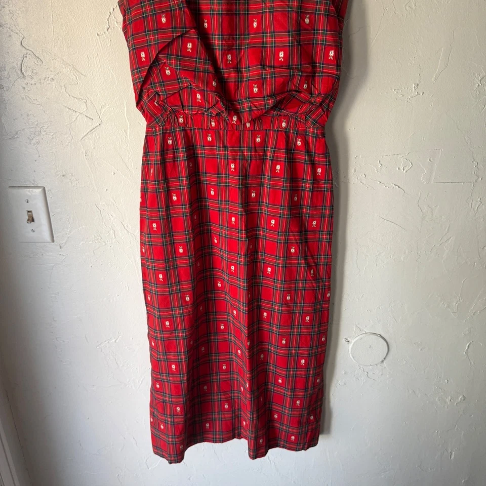 Vestido Midi Clásico Vintage Años 50 Lanz Original Rojo a Cuadros Sin Mangas Botones Espalda XS Foto 3 de 4