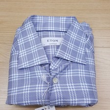 ETON Mens Shirt 15 38 Blue Plaid Button Up Contemporary Fit 295