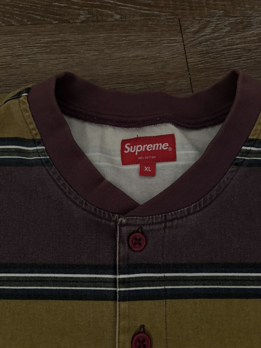 Supreme New York FW16 Printed Stripe Twill Henley Purple Brown