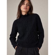 The Cashmere Project Floral Knit Turtleneck Sweater Black Medium