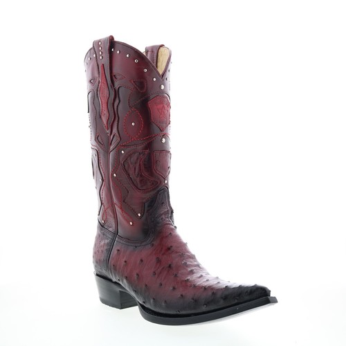 Los Altos 3X Toe Ostrich 95VF0343 Mens Burgundy Wide Cowboy Western Boots - Picture 2 of 8