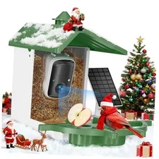 Smart Bird Feeder with Camera, Solar Powered WiFi WildBird Watching Green