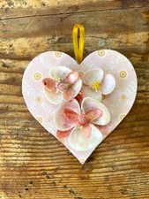 Sailor’s Valentine – handmade shell love token. Pink heart.