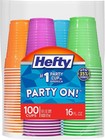 Hefty Party On Disposable Plastic Cups, Assorted, 16 Ounce, 100 Count