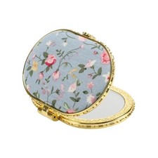 Compact Flower Pocket Mirror - Oval Mini, Vintage Folding Travel Portable Blue