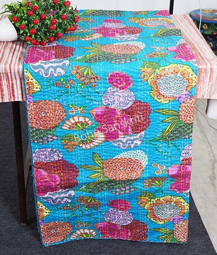 Indian hand stitched cotton floral fruit print kantha quilt gudari throw - Picture 40 of 50