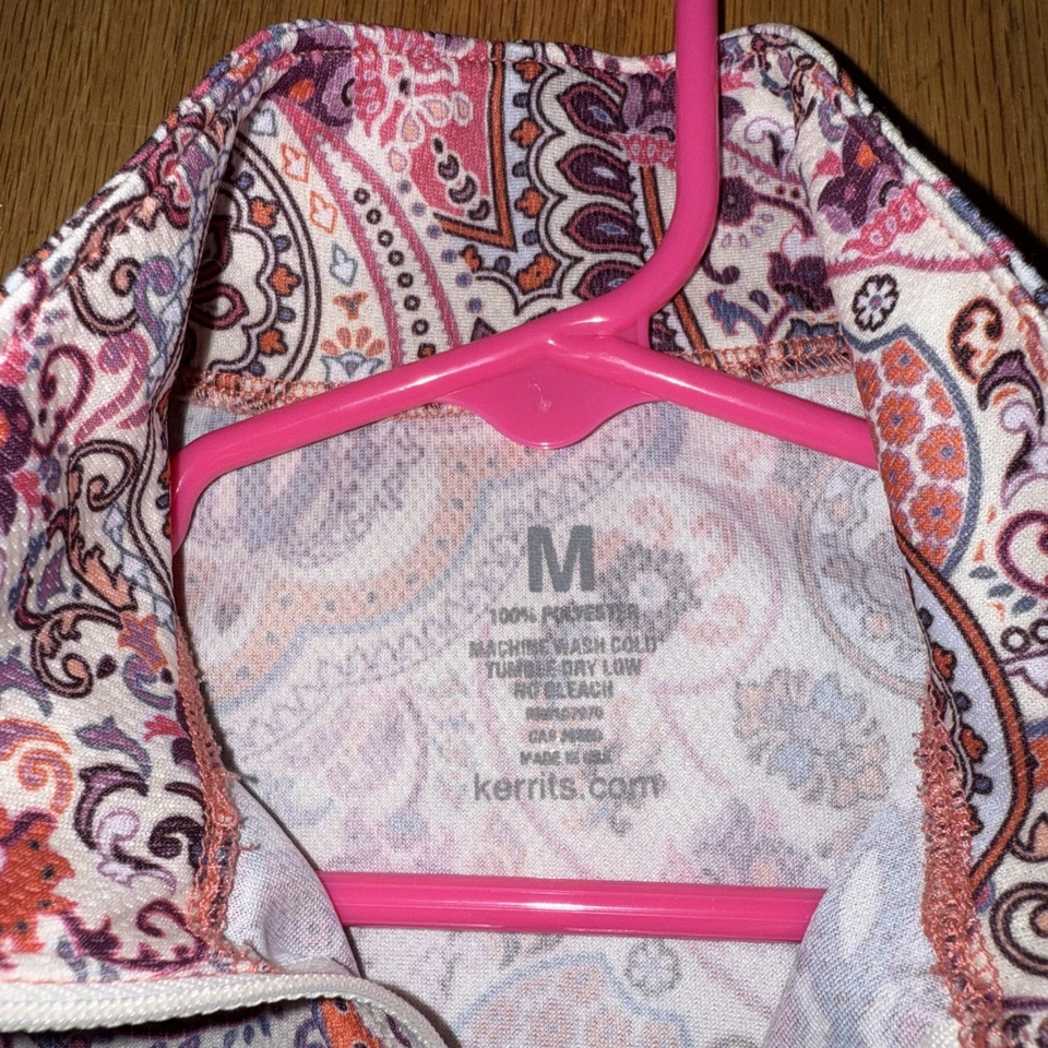 Camisa de montar Kerrits joven niña M Top 1/4 cremallera manga corta melocotón ecuestre Foto 3 de 4