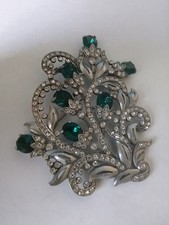 Eisenberg Original Dark Green Rhinestone Floral Spray Brooch