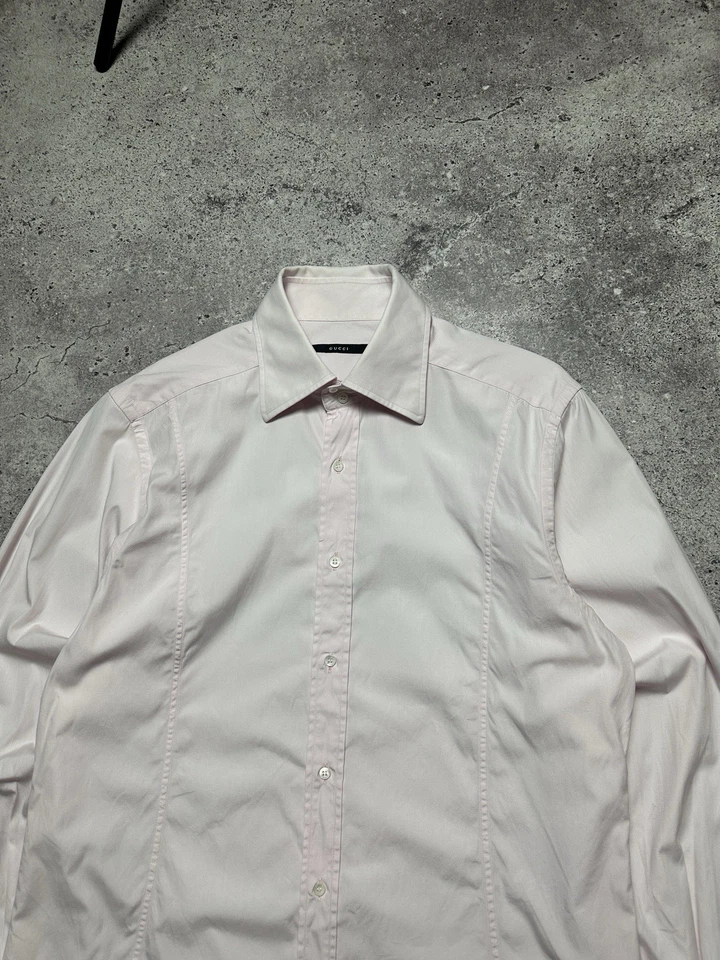 Vintage Gucci By Tom Ford 90s Iconic Men Pink  Shirt Gucci Buttons Up Rare 43/17 - Image 4 of 4