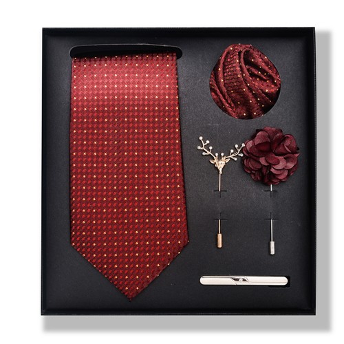 Red Necktie,Tie Clip,Hanky,Brooch,Corsage,Cufflinks 6pc Set Exclusive with Box - Bild 4 von 10