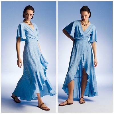 Nocturne Mavi Faux Wrap Blue Metallic Dress Maxi Size Medium