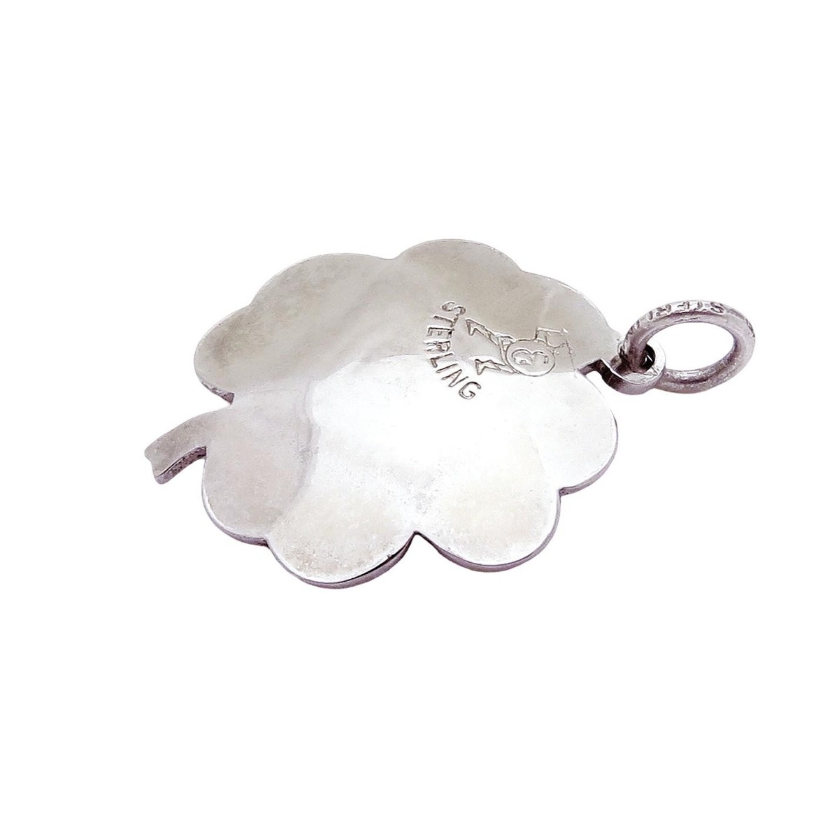 Vintage 1960s Sterling Silver Jeweled Happy Birthday 4 Leaf Clover Charm Pendant View 4