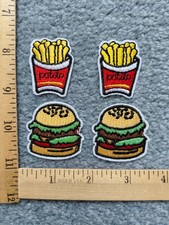 LOT OF 4 SMALL HAMBURGER AND FRENCH FRIES IRON ON PATCHES free shipping