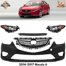 Front Bumper Cover Fascia Paintable & Grille Assembly Kit For 2014-2017 Mazda 6
