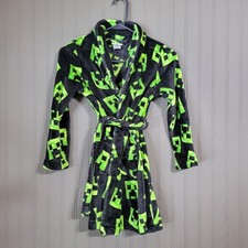 Minecraft Fleece Creeper Robe Bathrobe Tie Wait Black/Green Youth Size 8