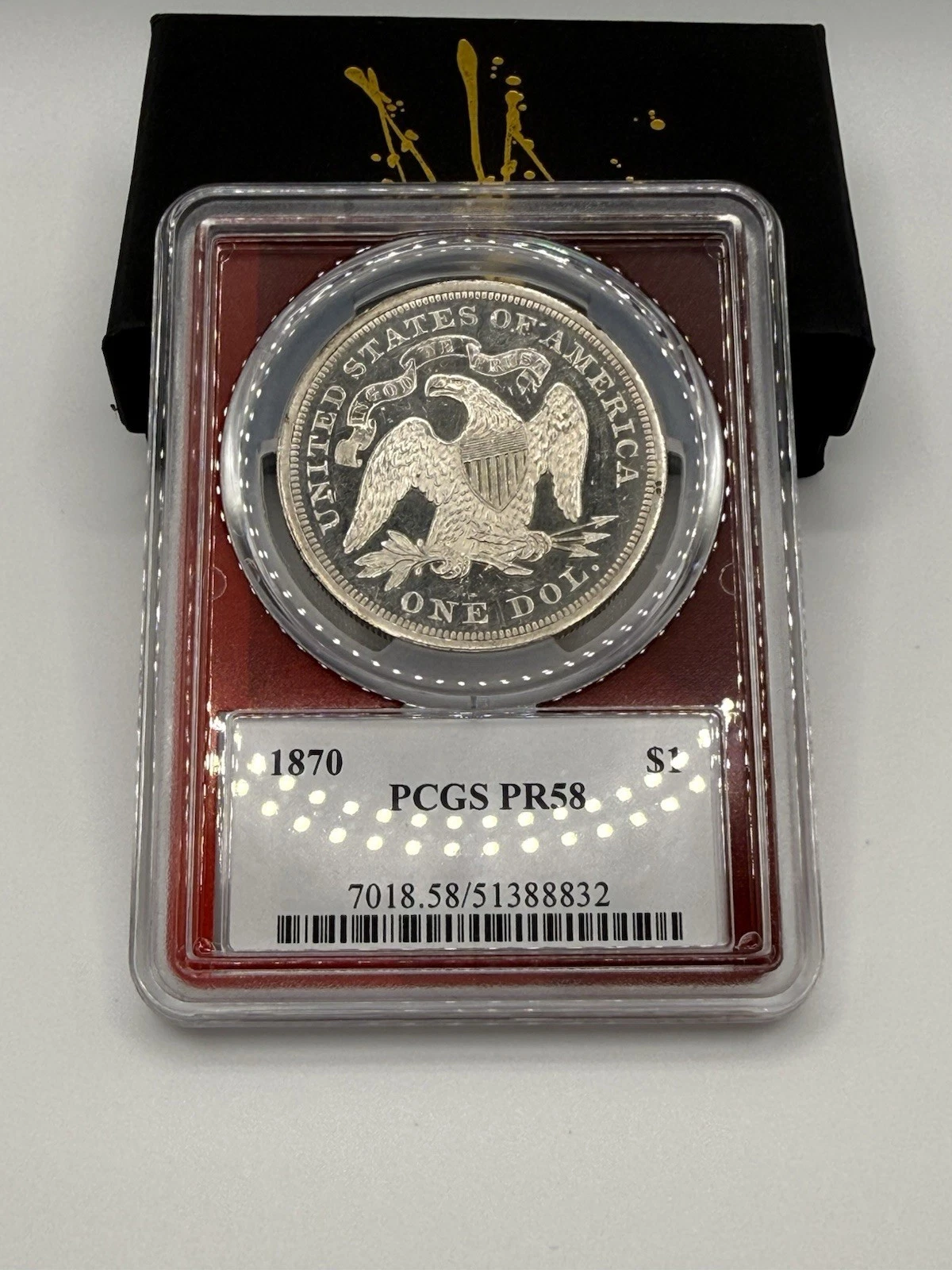 1870 PROOF Seated Liberty Silver Dollar $1. Certified PCGS PR 59