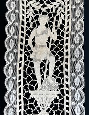 Antique Figural Point de Venise Italian Lace Runner Doily Classical Unused