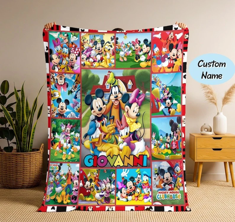 Personalized Mickey Friends Blanket, Mickey Valentine Gift