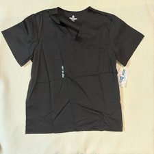Fundamentals White Swan Women's Short Sleeve Pockets Scrub Top- Medium - Black