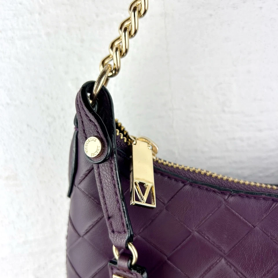 Victoria's Secret Genuine Leather Shoulder Bag – Purple Patchwork, Gold Chain - Image 4 of 4