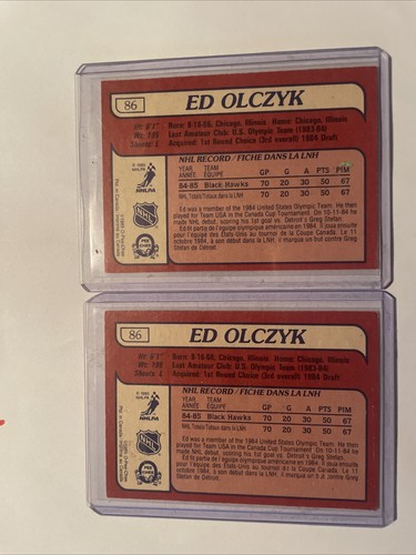 1985 O-Pee-Chee Hockey Rookie RC Chicago Blackhawks #86 - Ed Olczyk X 2 - Picture 3 of 3